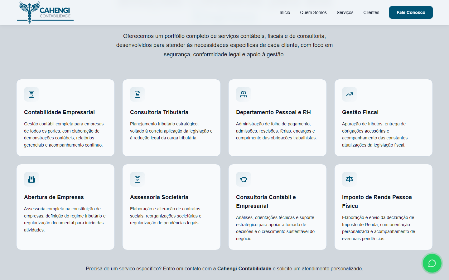 Cahengi Contabilidade, seccion de servicios